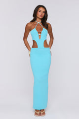 Beachside In Cabo Knit Halter Maxi Dress Aqua