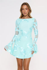 Love Breezy Long Sleeve Mesh Mini Dress Aqua