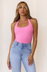 BASE Luxe Rib Simple Silhouette Halter Top Pink