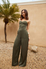 Let's Talk Business Strapless Jumpsuit Khaki