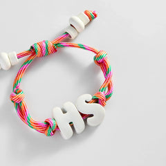 Knotty Enamel Initial Custom Bracelet - Multi/White Double Letter