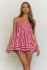 Sailing Away Striped Tie Shoulder Top Red