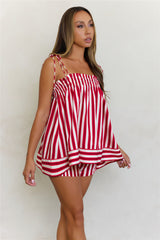 Sailing Away Striped Tie Shoulder Top Red