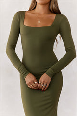 BASE Embrace Shape Long Sleeve Maxi Dress Army Green