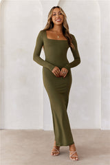 BASE Embrace Shape Long Sleeve Maxi Dress Army Green