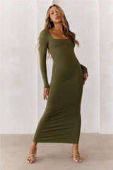 BASE Embrace Shape Long Sleeve Maxi Dress Army Green