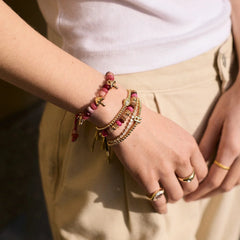 Happy Here Beaded Bracelet - Mushroom
