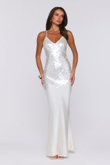 Shimmer Glow Sequin Maxi Dress Ecru White