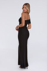 Wild Whimsy One Shoulder Mesh Maxi Dress Black