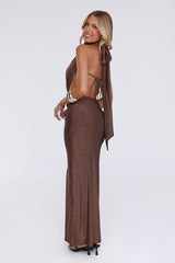 Softly Desired Halter Maxi Dress Brown