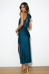 Girl Of The Moment Satin Maxi Dress Green