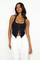 LIONESS NYC Halter Top Dark Denim
