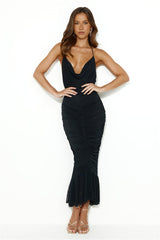 Exotic Entrance Halter Mesh Midi Dress Black