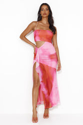 In Detail Mesh Maxi Dress Pink