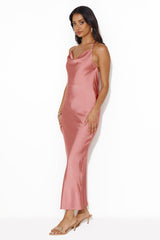 Charming Swan Satin Maxi Dress Rose
