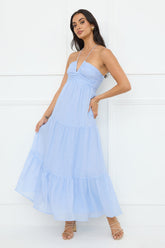 Sunshine Escape Halter Maxi Dress Blue