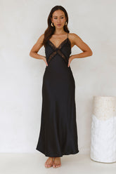 Ultimate Love Satin Slip Maxi Dress Black