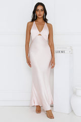 Ishara Halter Satin Maxi Dress Pink