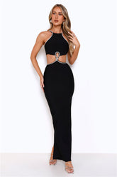 Diamond Charm Bandage Maxi Dress Black