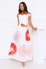 Petal To The Party Off Shoulder Maxi Dress White