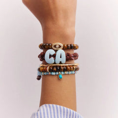 Knotty Enamel Initial Custom Bracelet - Brown/Blue Double Letter