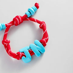 Knotty Enamel Initial Custom Bracelet - Red/Blue Double Letter