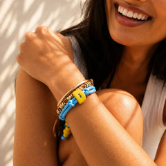 Knotty Enamel Initial Custom Bracelet - Blue/Yellow Single Letter