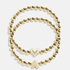 Initial & Heart Kids' Pisa Bracelet Set - Gold