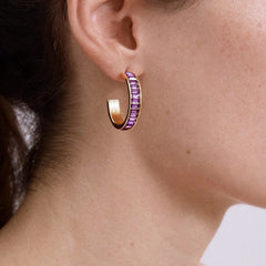 Game Day Baguette Hoop Earrings - Dark Purple