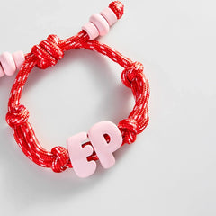 Knotty Enamel Initial Custom Bracelet - Red/Pink Double Letter
