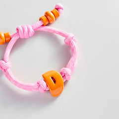 Knotty Enamel Initial Custom Bracelet - Pink/Orange Single Letter