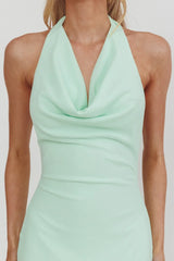 Kailyn Cowl Neck Sheer Hem Maxi Dress Mint
