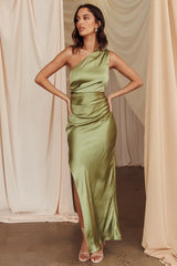 Kamillia One-Shoulder Split Maxi Dress Olive
