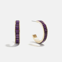 Game Day Baguette Hoop Earrings - Dark Purple