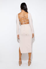 Rooftop Bars Ribbed Midi Dress Beige