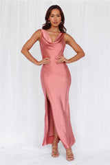 The Loretta Cowl Satin Maxi Dress Rose