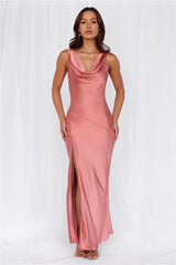 The Loretta Cowl Satin Maxi Dress Rose