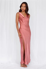The Loretta Cowl Satin Maxi Dress Rose