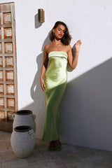 Run To The Top Satin Maxi Dress Green