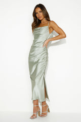 Keep Shining Satin Midi Dress Sage