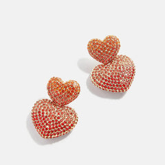 Harley Statement Earrings - Double Red Pavé Heart Earrings