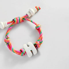 Knotty Enamel Initial Custom Bracelet - Multi/White Single Letter