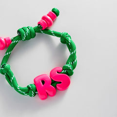 Knotty Enamel Initial Custom Bracelet - Green/Pink Double Letter