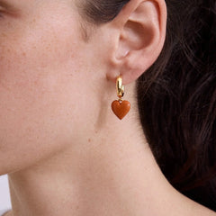 Game Day Heart Drop Earrings - Brown