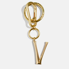 Gold Initial Enamel Bag Charm - V