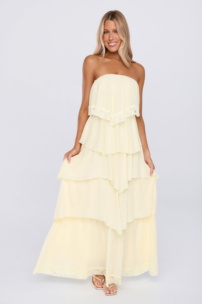Glossy Days Strapless Maxi Dress Yellow