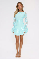 Love Breezy Long Sleeve Mesh Mini Dress Aqua