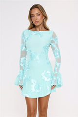 Love Breezy Long Sleeve Mesh Mini Dress Aqua