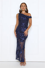 Bloom Soirée Off Shoulder Maxi Dress Navy