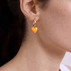 Game Day Heart Drop Earrings - Light Orange
